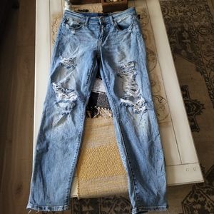 Judy Blue Boyfriend Paint Splashed Ladies 9/29 Light Blue Jeans